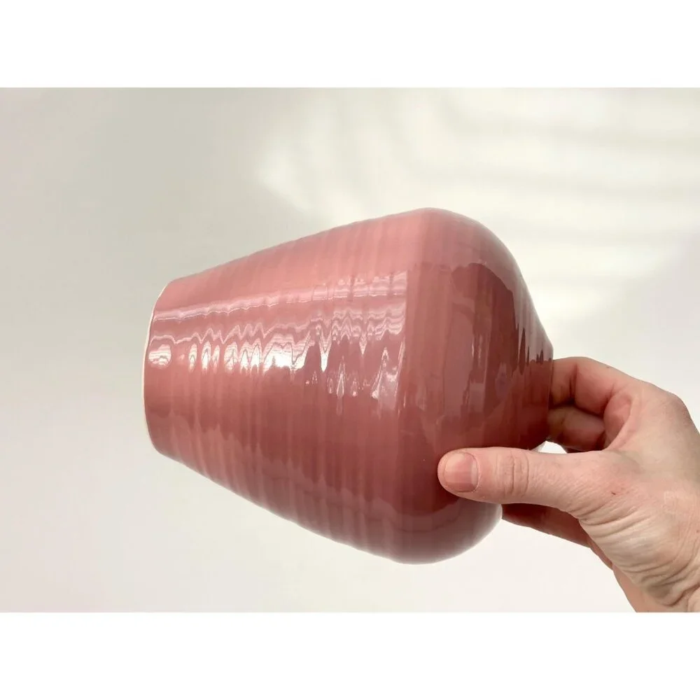 Dusty Rose Minimalist Bulbous Glazed Pottery Midcentury Modern 1980's Vase